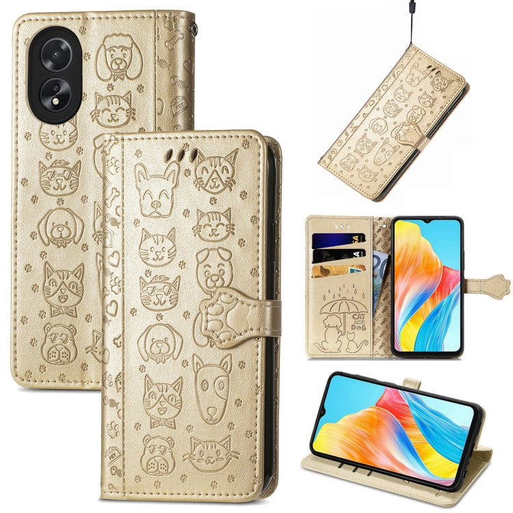 Cat and Dog Embossed Leather Phone Case, For OPPO A79 5G / A2 5G, ForOPPO Reno11 F 5G, For OPPO A38