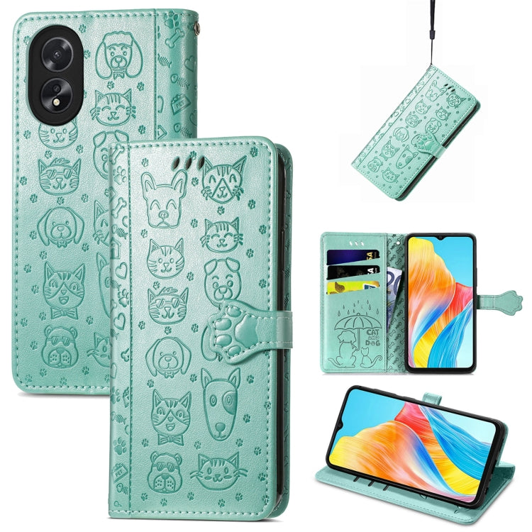 Cat and Dog Embossed Leather Phone Case, For OPPO A79 5G / A2 5G, ForOPPO Reno11 F 5G, For OPPO A38
