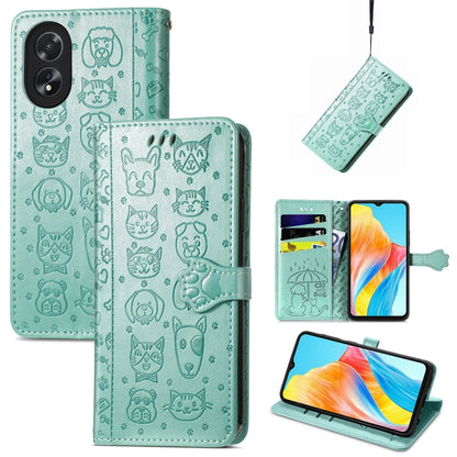 Cat and Dog Embossed Leather Phone Case, For OPPO A79 5G / A2 5G, ForOPPO Reno11 F 5G, For OPPO A38