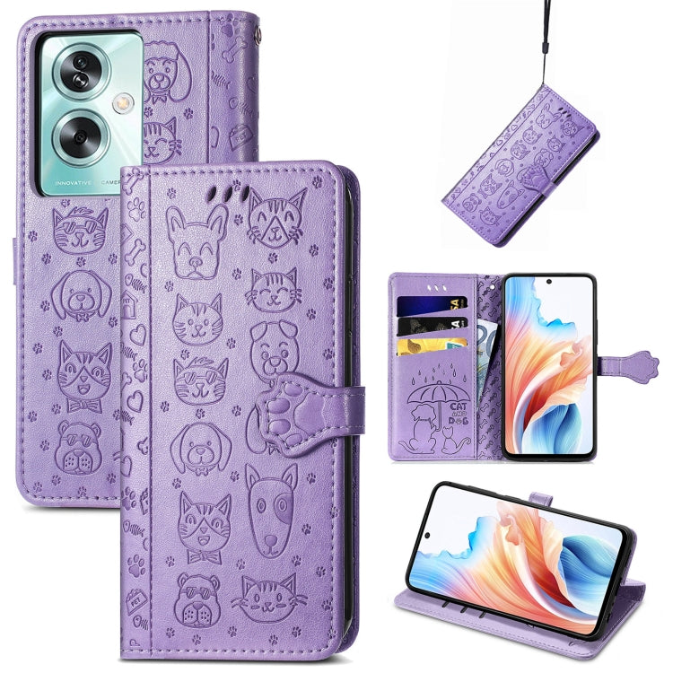 Cat and Dog Embossed Leather Phone Case, For OPPO A79 5G / A2 5G, ForOPPO Reno11 F 5G, For OPPO A38