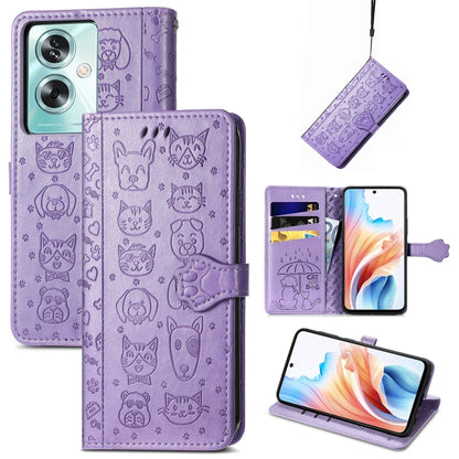 Cat and Dog Embossed Leather Phone Case, For OPPO A79 5G / A2 5G, ForOPPO Reno11 F 5G, For OPPO A38