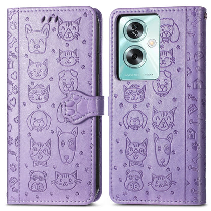 Cat and Dog Embossed Leather Phone Case, For OPPO A79 5G / A2 5G, ForOPPO Reno11 F 5G, For OPPO A38
