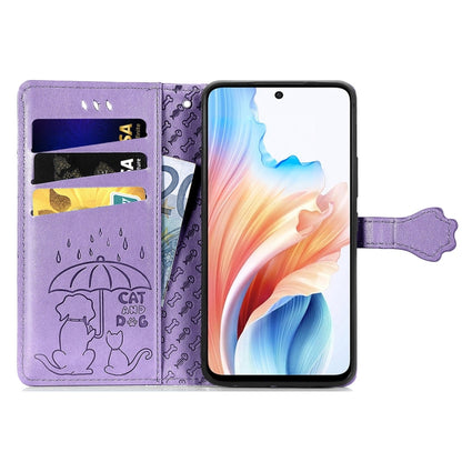 Cat and Dog Embossed Leather Phone Case, For OPPO A79 5G / A2 5G, ForOPPO Reno11 F 5G, For OPPO A38
