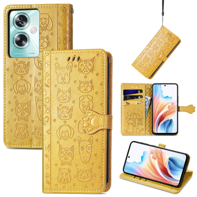Cat and Dog Embossed Leather Phone Case, For OPPO A79 5G / A2 5G, ForOPPO Reno11 F 5G, For OPPO A38
