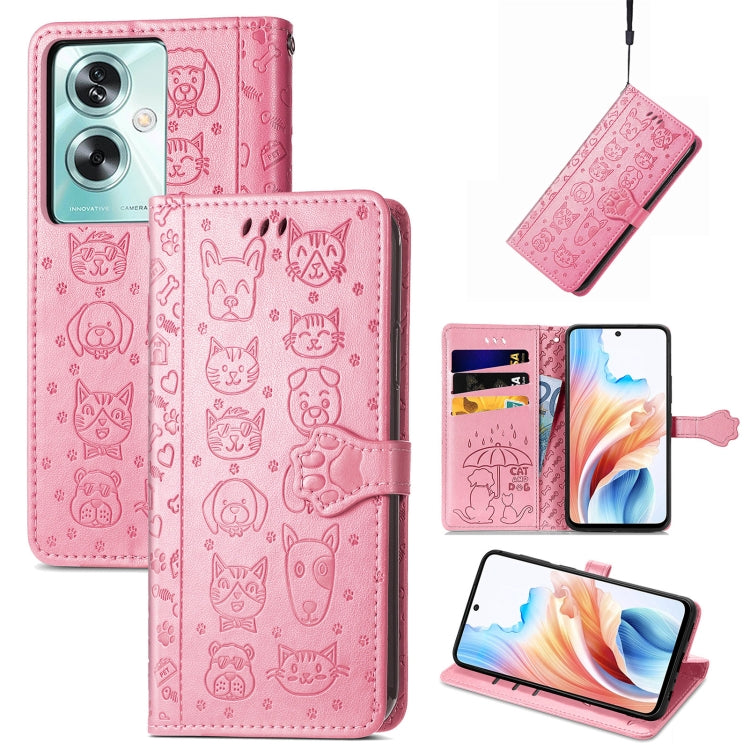 Cat and Dog Embossed Leather Phone Case, For OPPO A79 5G / A2 5G, ForOPPO Reno11 F 5G, For OPPO A38