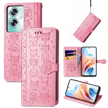 Cat and Dog Embossed Leather Phone Case, For OPPO A79 5G / A2 5G, ForOPPO Reno11 F 5G, For OPPO A38