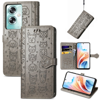 Cat and Dog Embossed Leather Phone Case, For OPPO A79 5G / A2 5G, ForOPPO Reno11 F 5G, For OPPO A38