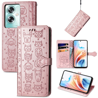 Cat and Dog Embossed Leather Phone Case, For OPPO A79 5G / A2 5G, ForOPPO Reno11 F 5G, For OPPO A38