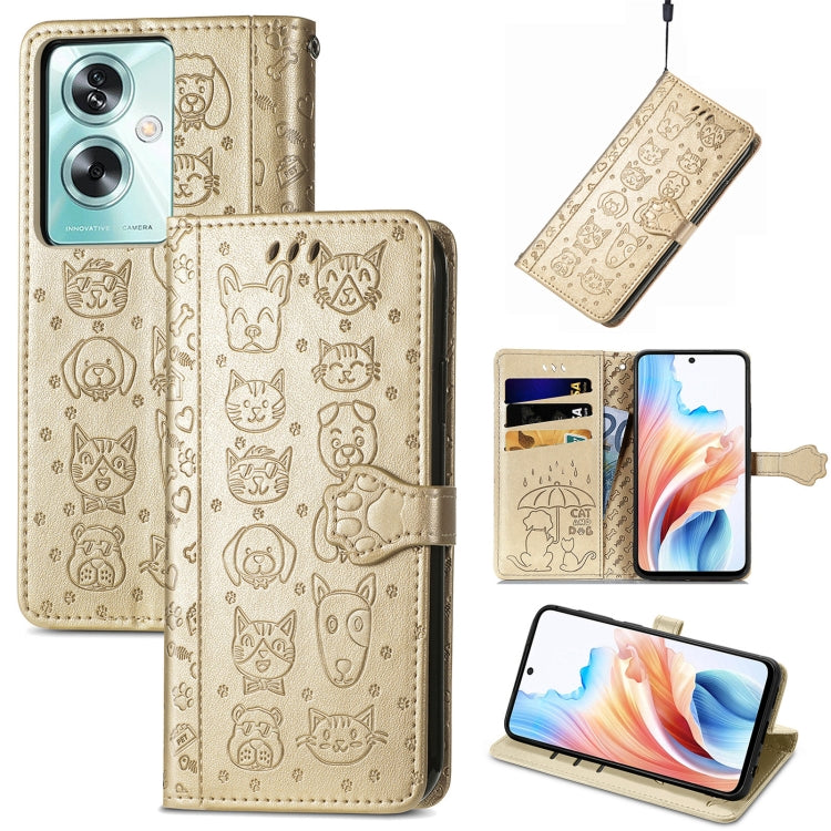 Cat and Dog Embossed Leather Phone Case, For OPPO A79 5G / A2 5G, ForOPPO Reno11 F 5G, For OPPO A38