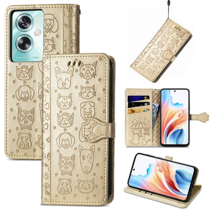 Cat and Dog Embossed Leather Phone Case, For OPPO A79 5G / A2 5G, ForOPPO Reno11 F 5G, For OPPO A38