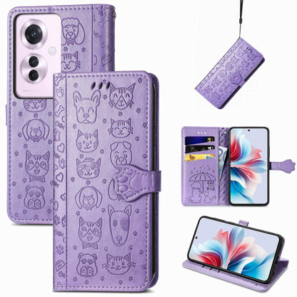 Cat and Dog Embossed Leather Phone Case, For OPPO A79 5G / A2 5G, ForOPPO Reno11 F 5G, For OPPO A38
