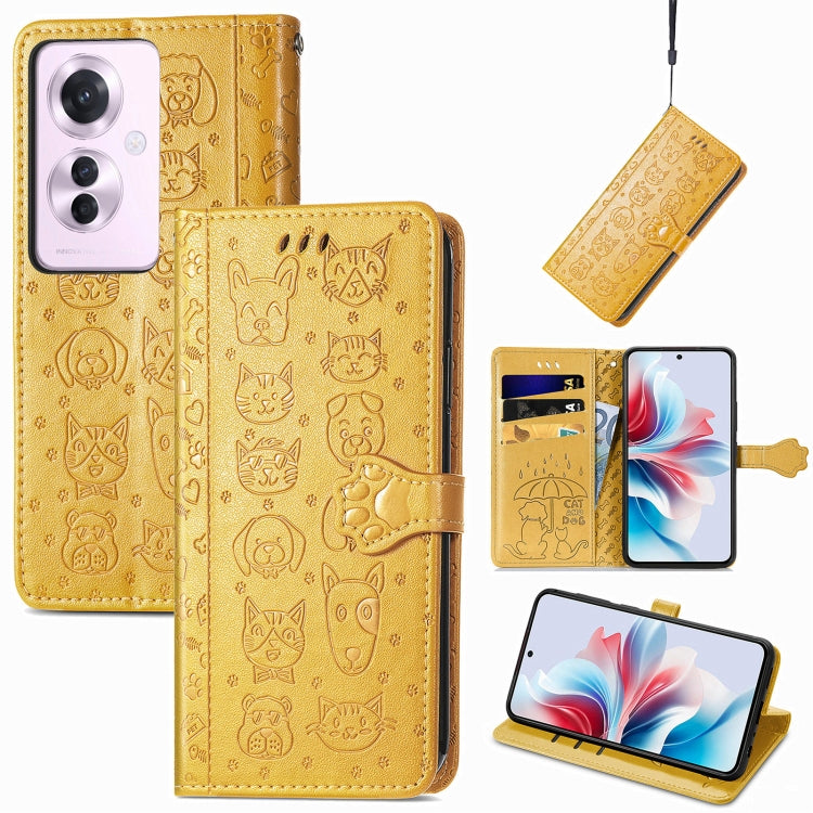 Cat and Dog Embossed Leather Phone Case, For OPPO A79 5G / A2 5G, ForOPPO Reno11 F 5G, For OPPO A38
