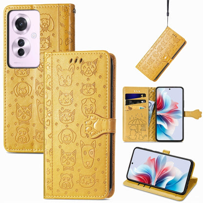 Cat and Dog Embossed Leather Phone Case, For OPPO A79 5G / A2 5G, ForOPPO Reno11 F 5G, For OPPO A38
