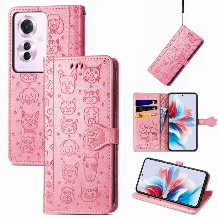 Cat and Dog Embossed Leather Phone Case, For OPPO A79 5G / A2 5G, ForOPPO Reno11 F 5G, For OPPO A38