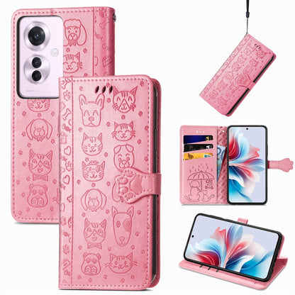Cat and Dog Embossed Leather Phone Case, For OPPO A79 5G / A2 5G, ForOPPO Reno11 F 5G, For OPPO A38