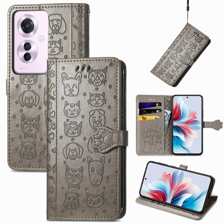 Cat and Dog Embossed Leather Phone Case, For OPPO A79 5G / A2 5G, ForOPPO Reno11 F 5G, For OPPO A38