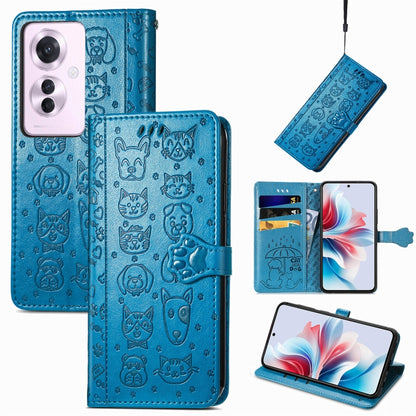 Cat and Dog Embossed Leather Phone Case, For OPPO A79 5G / A2 5G, ForOPPO Reno11 F 5G, For OPPO A38