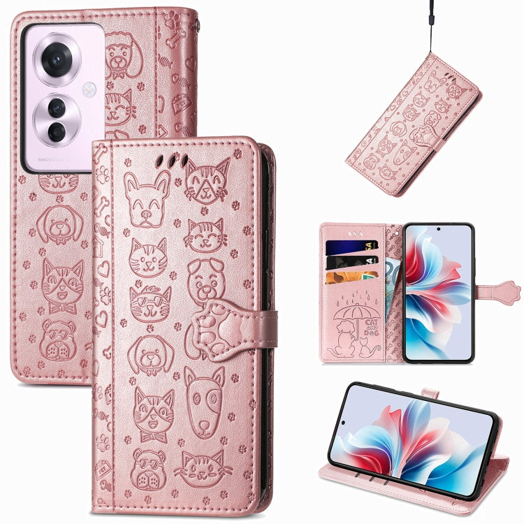 Cat and Dog Embossed Leather Phone Case, For OPPO A79 5G / A2 5G, ForOPPO Reno11 F 5G, For OPPO A38