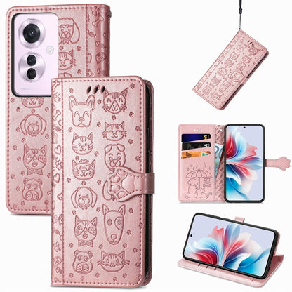 Cat and Dog Embossed Leather Phone Case, For OPPO A79 5G / A2 5G, ForOPPO Reno11 F 5G, For OPPO A38