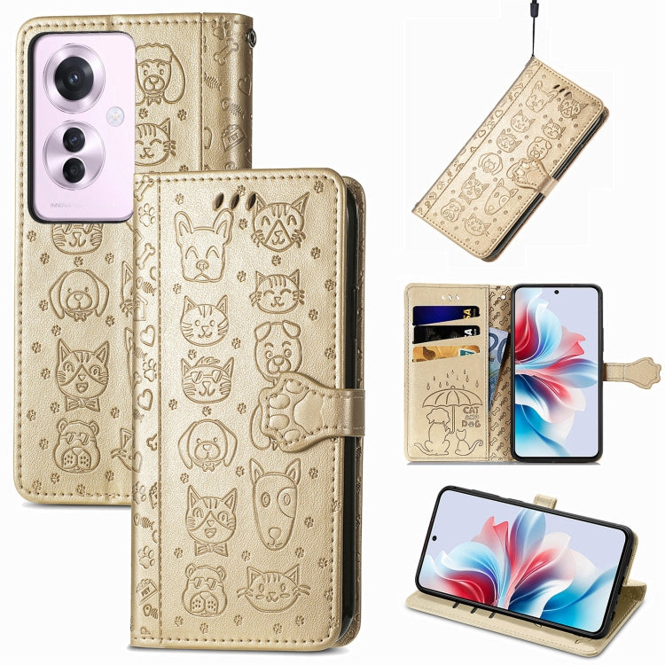 Cat and Dog Embossed Leather Phone Case, For OPPO A79 5G / A2 5G, ForOPPO Reno11 F 5G, For OPPO A38