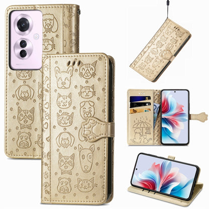 Cat and Dog Embossed Leather Phone Case, For OPPO A79 5G / A2 5G, ForOPPO Reno11 F 5G, For OPPO A38