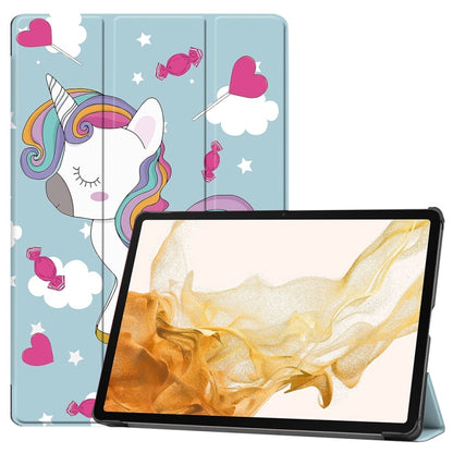 JUNSUNMAY Custer Painted 3-Fold Stand Leather Smart Tablet Case, For Samsung Galaxy Tab S9, For Samsung Galaxy Tab S9 FE+ 12.4, For Samsung Galaxy Tab S9+, For Samsung Galaxy Tab S9 FE 10.9