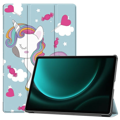 JUNSUNMAY Custer Painted 3-Fold Stand Leather Smart Tablet Case, For Samsung Galaxy Tab S9, For Samsung Galaxy Tab S9 FE+ 12.4, For Samsung Galaxy Tab S9 FE 10.9, For Samsung Galaxy Tab S9+
