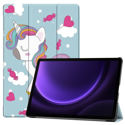 JUNSUNMAY Custer Painted 3-Fold Stand Leather Smart Tablet Case, For Samsung Galaxy Tab S9, For Samsung Galaxy Tab S9 FE+ 12.4, For Samsung Galaxy Tab S9 FE 10.9, For Samsung Galaxy Tab S9+