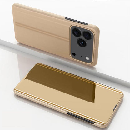 Plated Mirror Horizontal Flip Leather Phone Case with Holder, For iPhone 17e / 16e, For iPhone 17 Pro Max, For iPhone 17 Pro