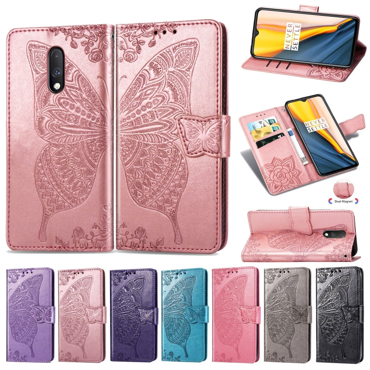 Butterfly Love Flowers Embossing Horizontal Flip Leather Case For One Plus 7  with Holder & Card Slots & Wallet & Lanyard, For OnePlus 7