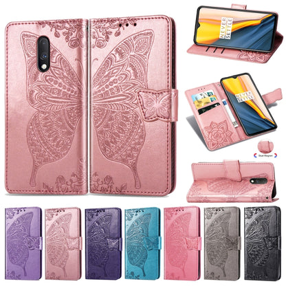 Butterfly Love Flowers Embossing Horizontal Flip Leather Case For One Plus 7  with Holder & Card Slots & Wallet & Lanyard, For OnePlus 7