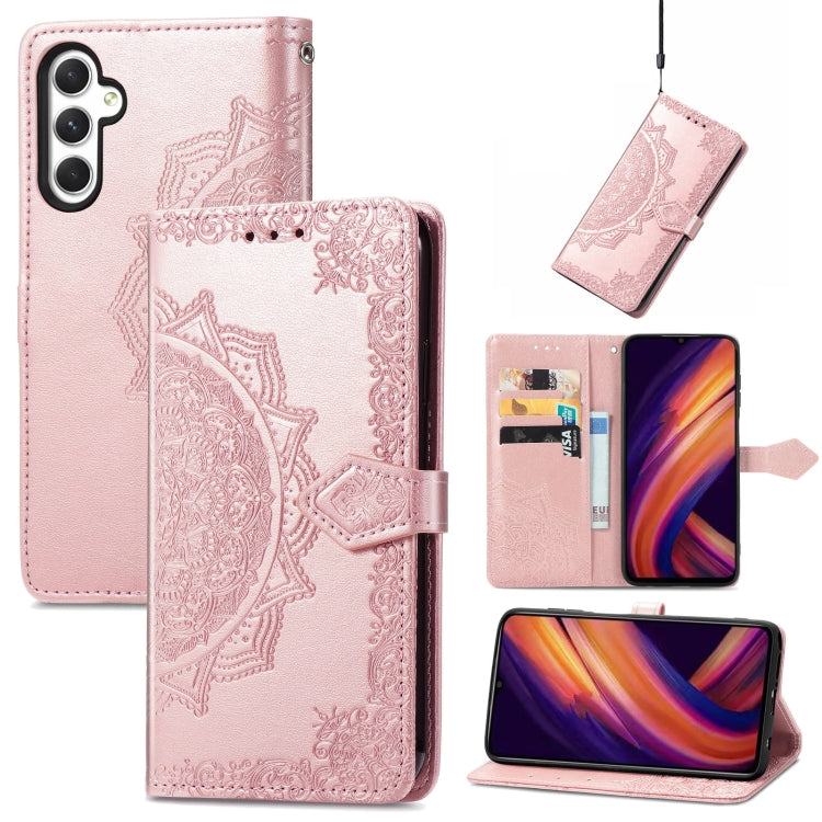 Mandala Flower Embossed Leather Phone Case, For Samsung Galaxy S24+ 5G, For Samsung Galaxy S24 5G, For Samsung Galaxy A25 5G