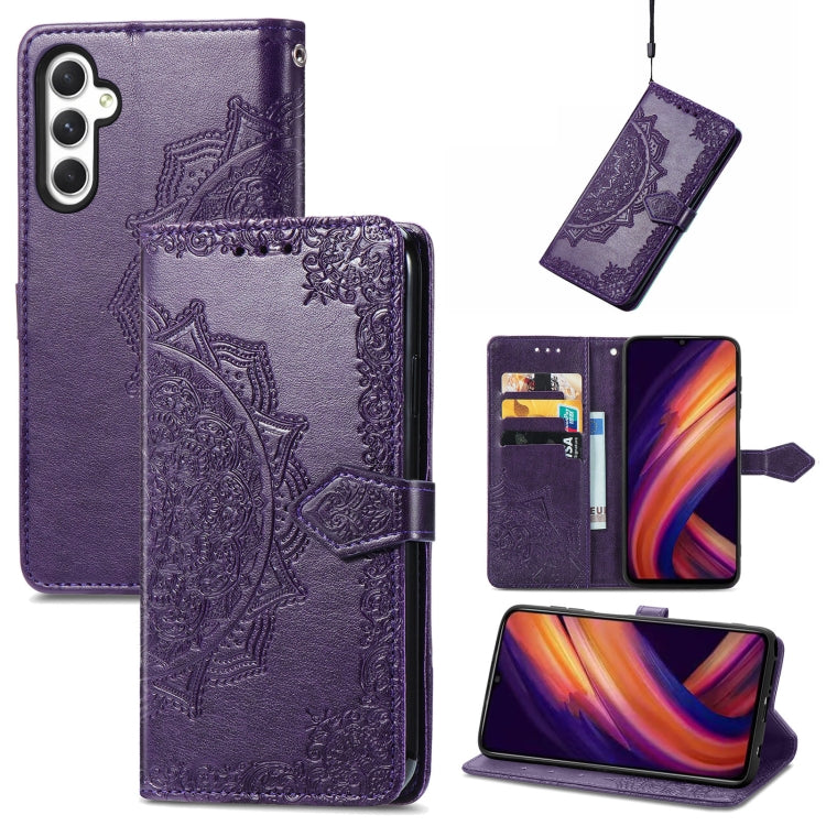 Mandala Flower Embossed Leather Phone Case, For Samsung Galaxy S24+ 5G, For Samsung Galaxy S24 5G, For Samsung Galaxy A25 5G