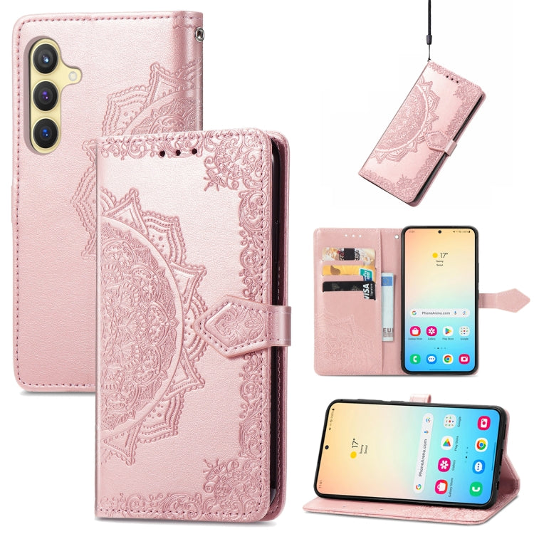 Mandala Flower Embossed Leather Phone Case, For Samsung Galaxy S24+ 5G, For Samsung Galaxy S24 5G, For Samsung Galaxy A25 5G
