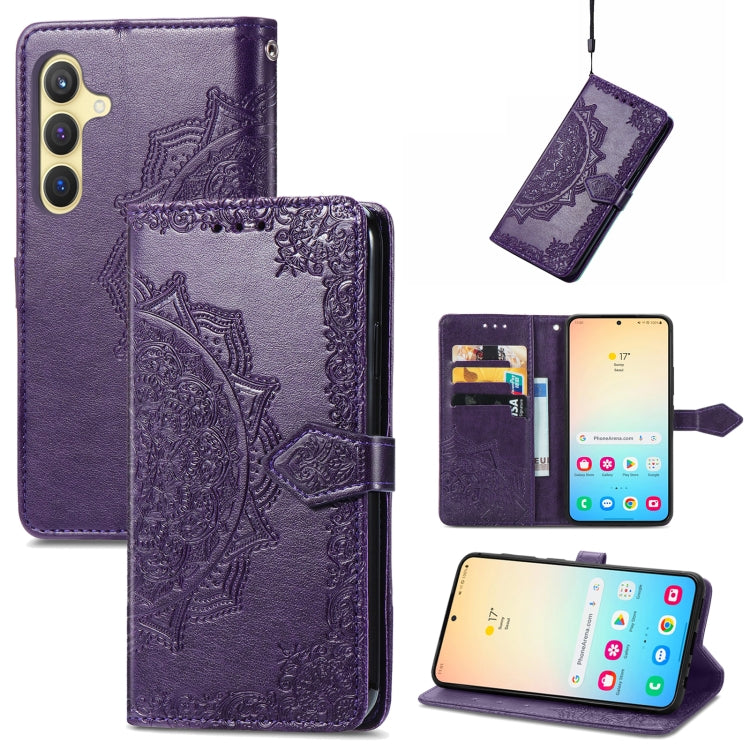 Mandala Flower Embossed Leather Phone Case, For Samsung Galaxy S24+ 5G, For Samsung Galaxy S24 5G, For Samsung Galaxy A25 5G