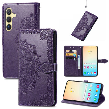 Mandala Flower Embossed Leather Phone Case, For Samsung Galaxy S24+ 5G, For Samsung Galaxy S24 5G, For Samsung Galaxy A25 5G