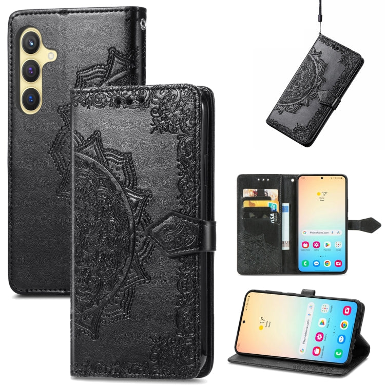 Mandala Flower Embossed Leather Phone Case, For Samsung Galaxy S24+ 5G, For Samsung Galaxy S24 5G, For Samsung Galaxy A25 5G