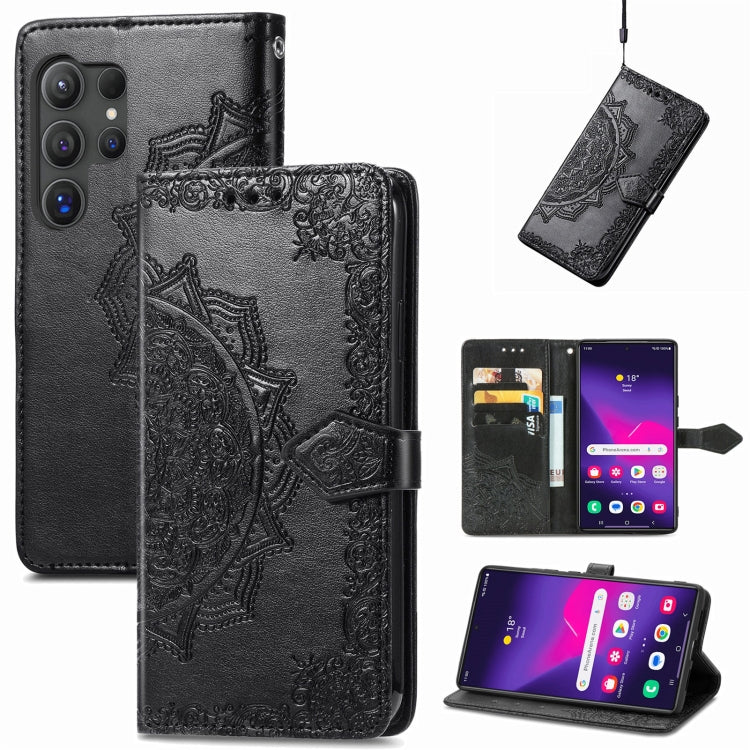 Mandala Flower Embossed Leather Phone Case, For Samsung Galaxy S25 Ultra 5G, For Samsung Galaxy C55, For Samsung Galaxy M55, For Samsung Galaxy S24 Ultra 5G