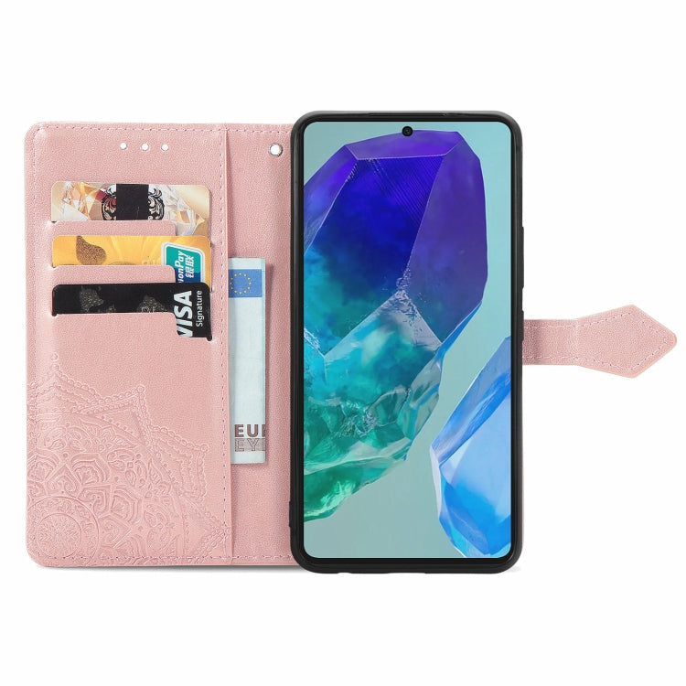 Mandala Flower Embossed Leather Phone Case, For Samsung Galaxy M55, For Samsung Galaxy S24 Ultra 5G, For Samsung Galaxy S24+ 5G, For Samsung Galaxy S24 5G