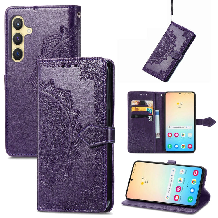 Mandala Flower Embossed Leather Phone Case, For Samsung Galaxy A26, For Samsung Galaxy A36 5G, For Samsung Galaxy S25 5G, For Samsung Galaxy S25+ 5G