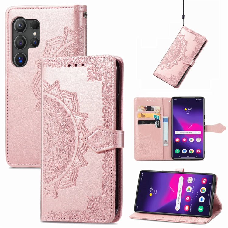 Mandala Flower Embossed Leather Phone Case, For Samsung Galaxy S25 Ultra 5G, For Samsung Galaxy C55, For Samsung Galaxy M55, For Samsung Galaxy S24 Ultra 5G