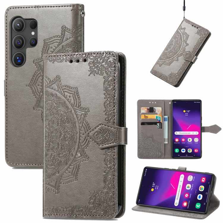 Mandala Flower Embossed Leather Phone Case, For Samsung Galaxy S25 Ultra 5G, For Samsung Galaxy C55, For Samsung Galaxy M55, For Samsung Galaxy S24 Ultra 5G