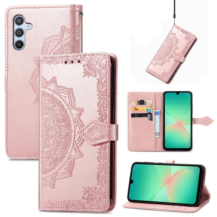 Mandala Flower Embossed Leather Phone Case, For Samsung Galaxy A26, For Samsung Galaxy A36 5G, For Samsung Galaxy S25 5G, For Samsung Galaxy S25+ 5G