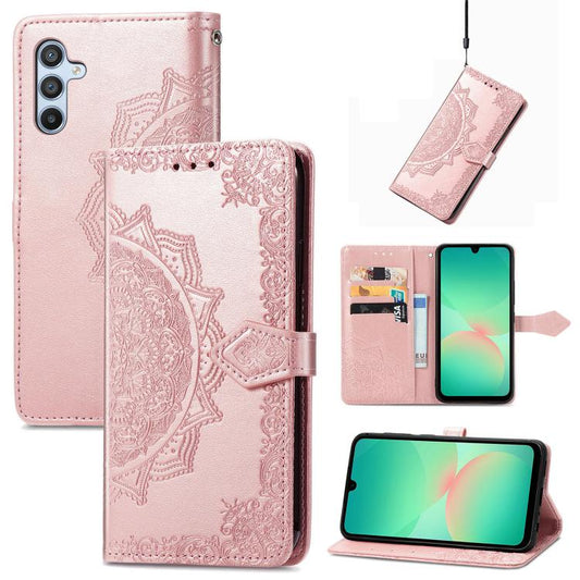 Mandala Flower Embossed Leather Phone Case, For Samsung Galaxy A26, For Samsung Galaxy A36 5G, For Samsung Galaxy S25 5G, For Samsung Galaxy S25+ 5G