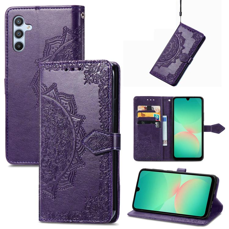 Mandala Flower Embossed Leather Phone Case, For Samsung Galaxy A26, For Samsung Galaxy A36 5G, For Samsung Galaxy S25 5G, For Samsung Galaxy S25+ 5G