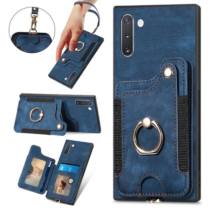 Retro Skin-feel Ring Multi-card Wallet Phone Case, For Samsung Galaxy Note10+