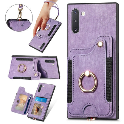 Retro Skin-feel Ring Multi-card Wallet Phone Case, For Samsung Galaxy Note10+