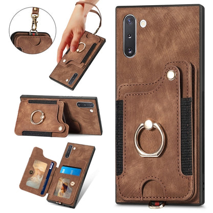 Retro Skin-feel Ring Multi-card Wallet Phone Case, For Samsung Galaxy Note10+