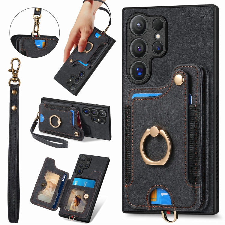Retro Skin-feel Ring Multi-card Wallet Phone Case, For Samsung Galaxy A55, For Samsung Galaxy A35, For Samsung Galaxy S24 Ultra 5G, For Samsung Galaxy S24+ 5G