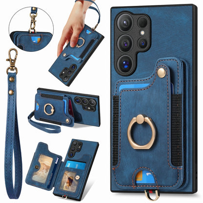 Retro Skin-feel Ring Multi-card Wallet Phone Case, For Samsung Galaxy A55, For Samsung Galaxy A35, For Samsung Galaxy S24 Ultra 5G, For Samsung Galaxy S24+ 5G